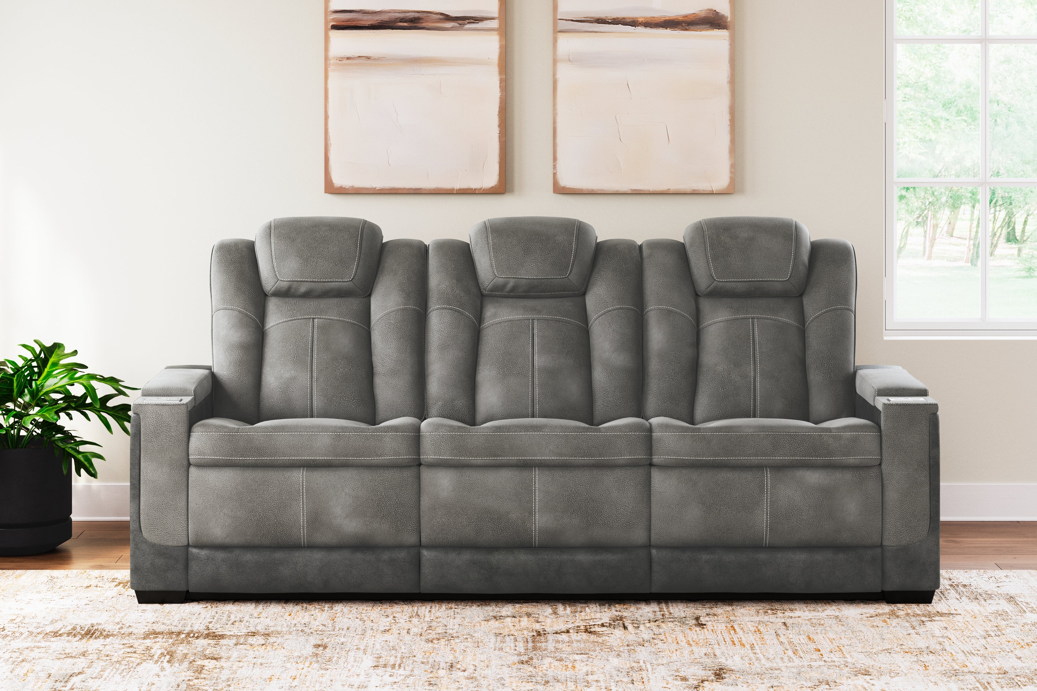 Next-Gen DuraPella Two-Tone Power Reclining Sofa with Drop-Down Table – Slate