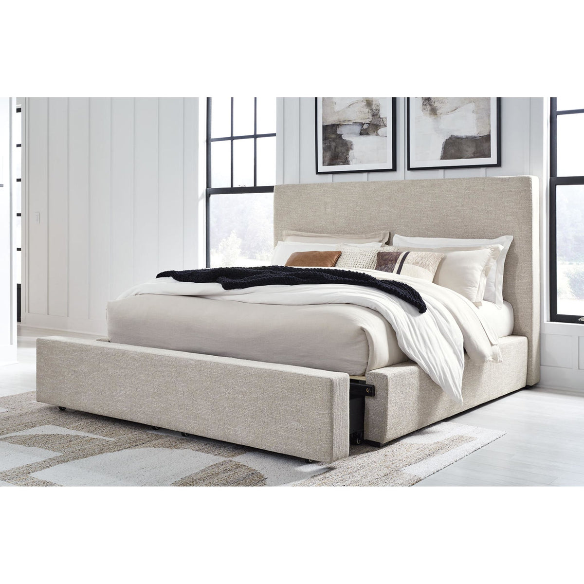 Kristiland Queen Upholstered Storage Bed in Neutral Fabric