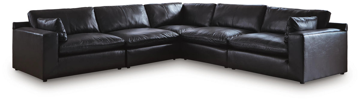Emilia 5 Seater Black Leather Modular Sectional