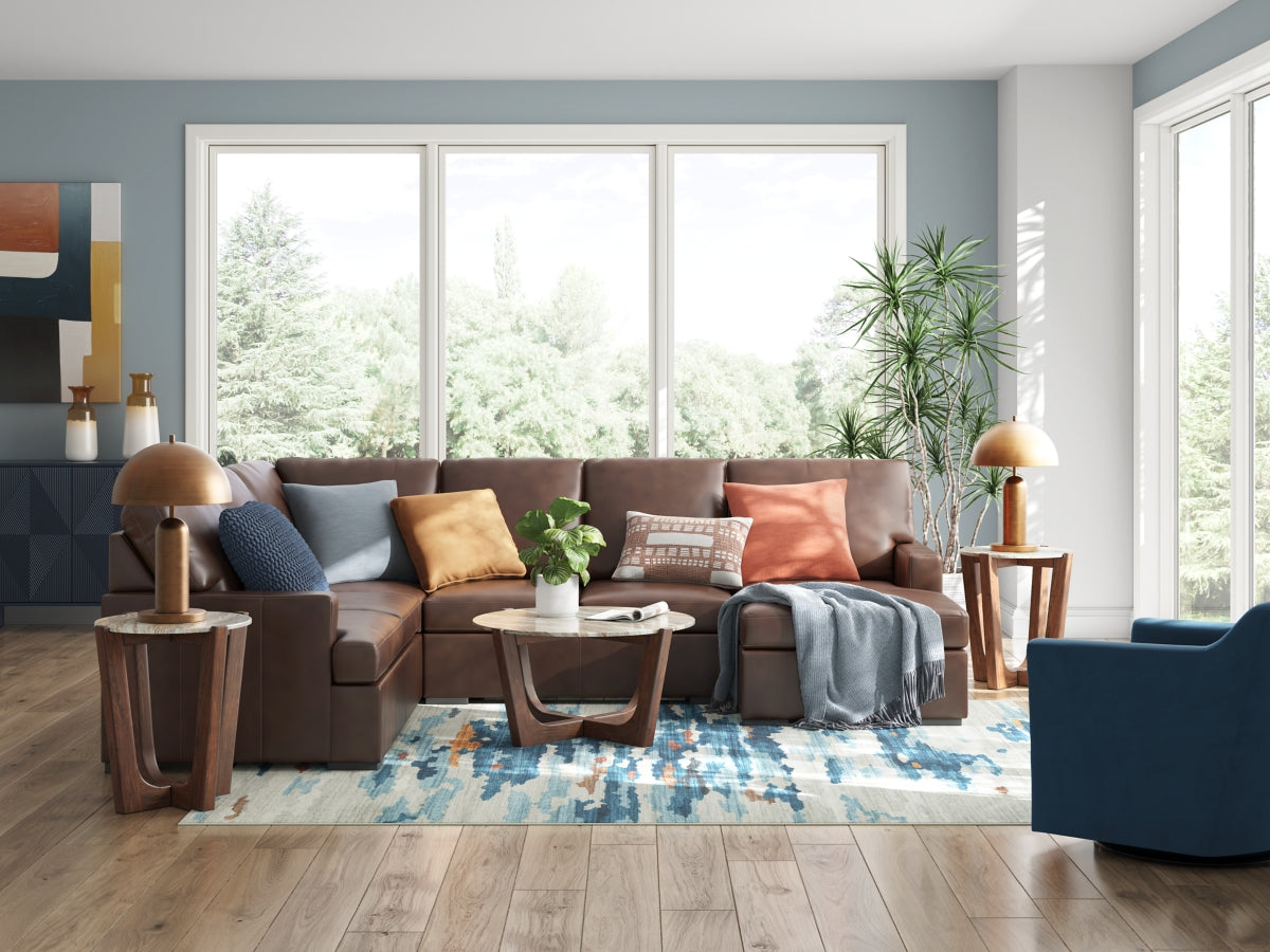 Modern Day 3-Piece Leather Sectional Sofa with Chaise – Coffee