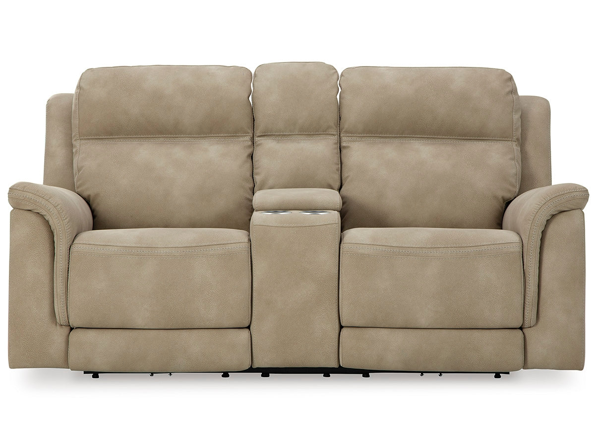 Next-Gen DuraPella Power Reclining Loveseat with Console – Classic Style in Sand
