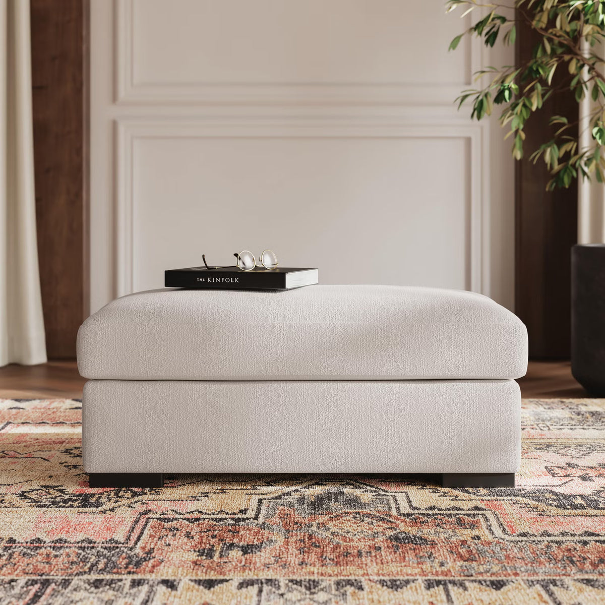 Calden Oyster Bouclé Ottoman