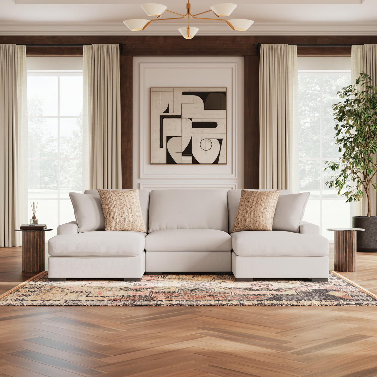 Calden 3 Seater Sectional with Double Chaise – Oyster