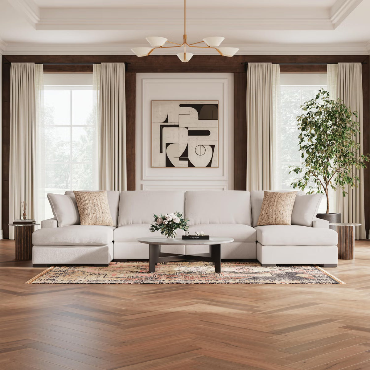 Calden 4 Seater Sectional with Double Chaise – Oyster