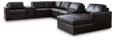 Modmax II Premium 8-Piece Leather Modular Chaise Sectional with Audio Consoles Right-Arm Facing