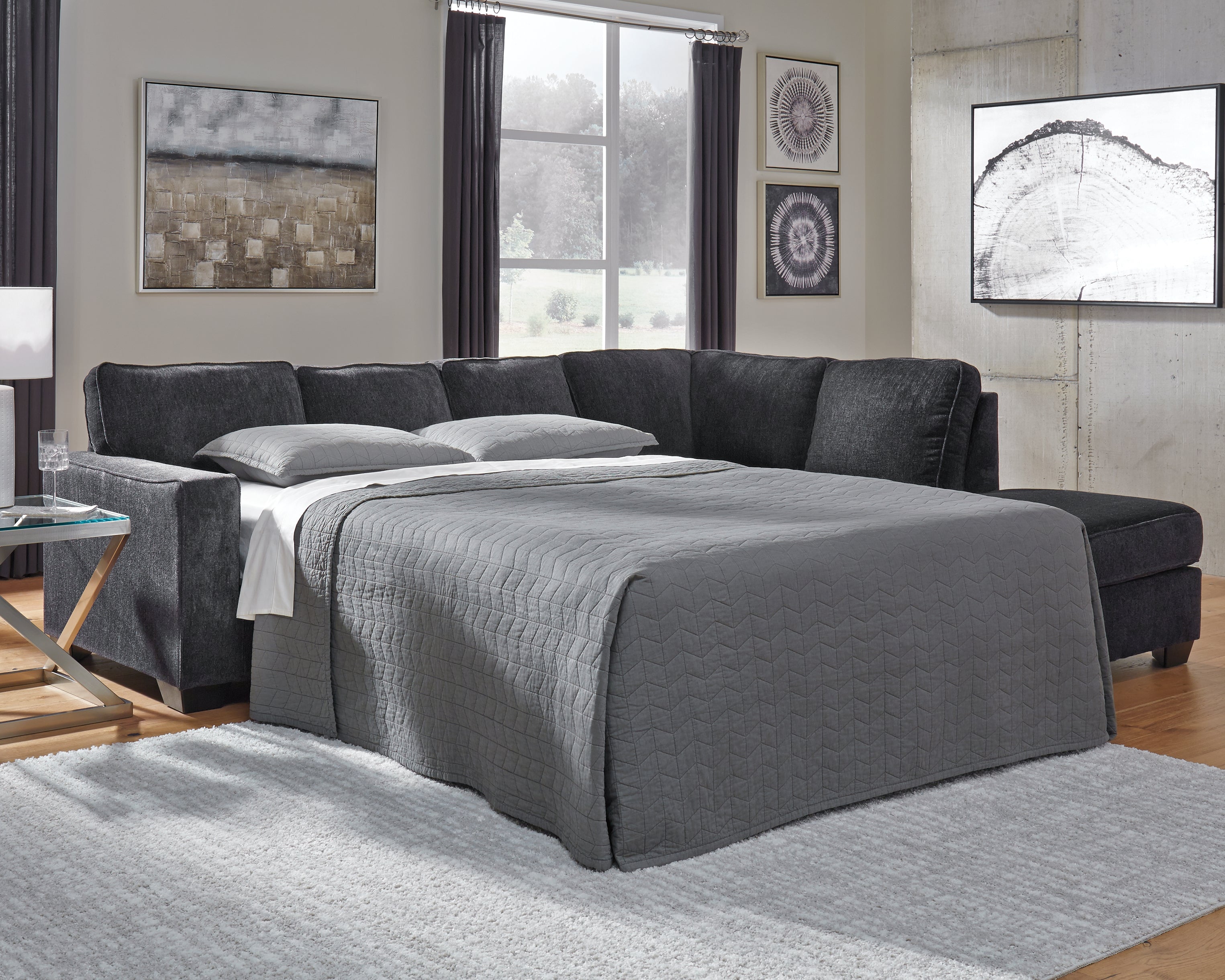 Altari Right-Hand Facing Chaise with Double Sleeper in Slate Fabric