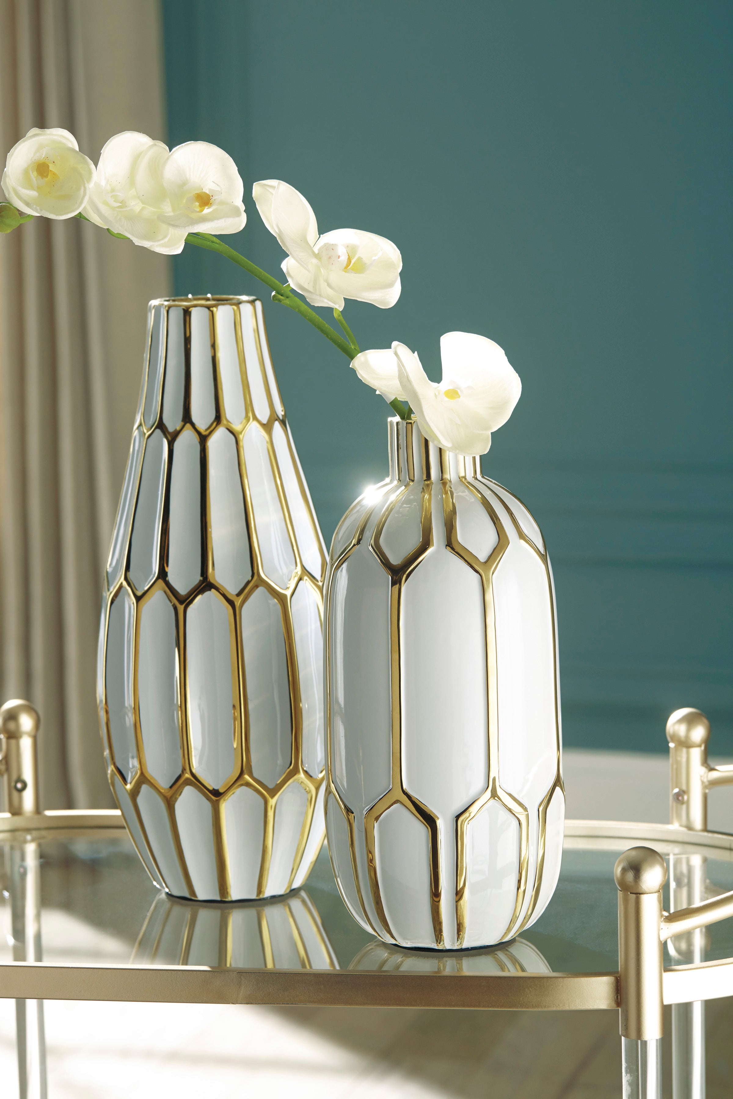 Mohsen 2-Piece Vase Set – Goldtone & White Ceramic