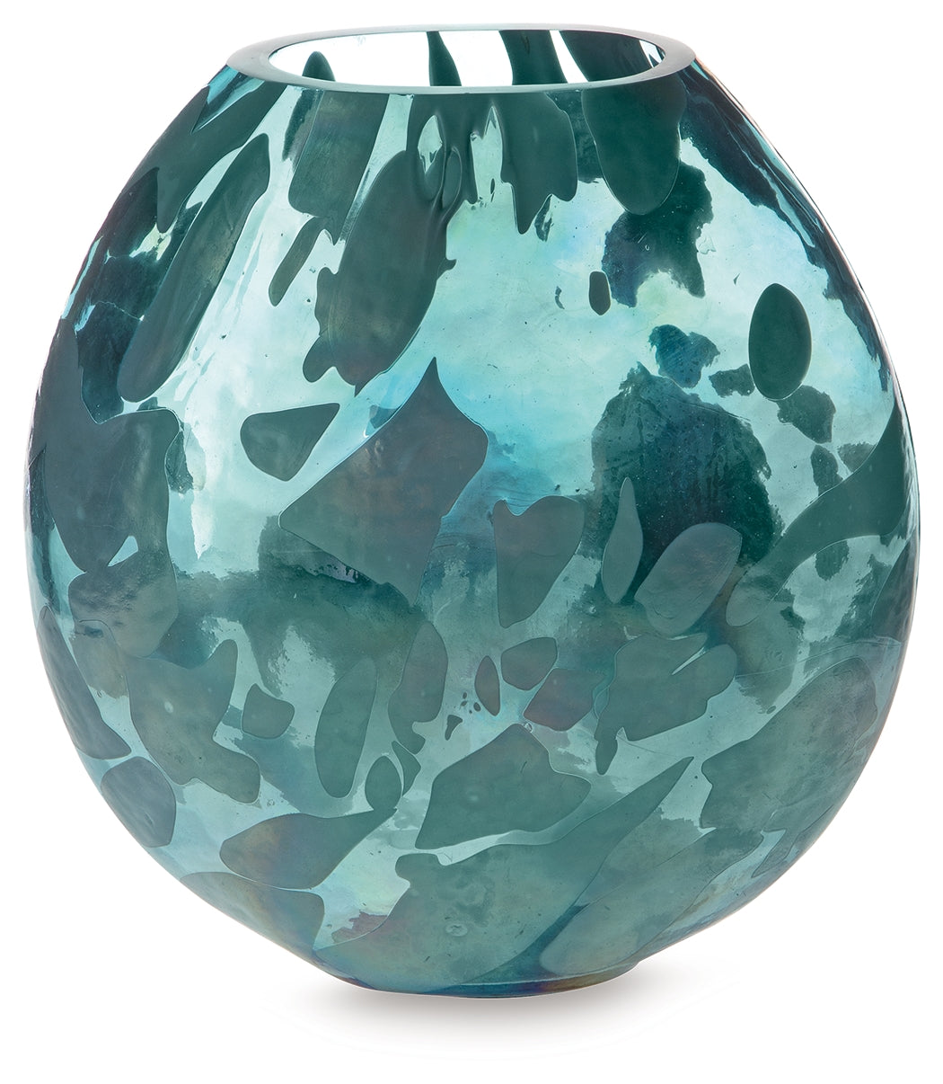 Cartshaw Iridescent Teal Glass Vase – Large