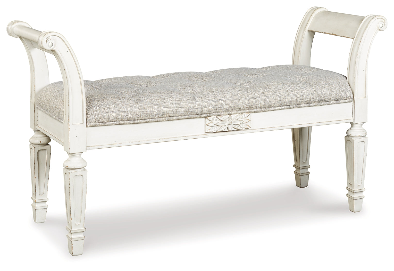 Realyn Accent Bench Seat – Chipped White with Tufted Cushion