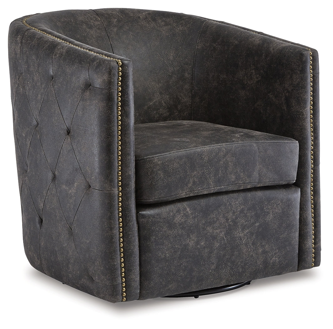 Brentlow Tufted Swivel Accent Chair – Distressed Black