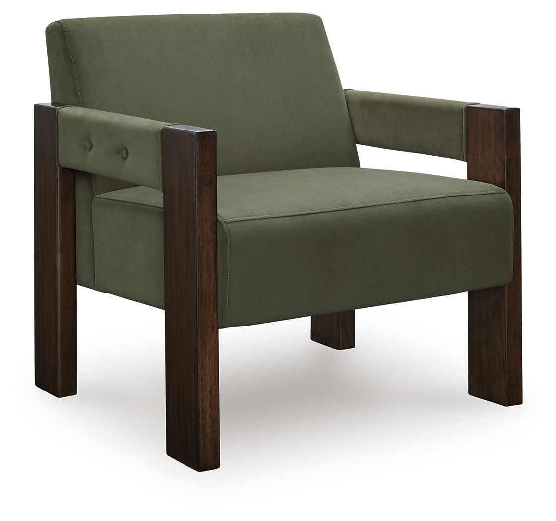 Adlanlock Accent Chair – Olive Velvet with Espresso Frame