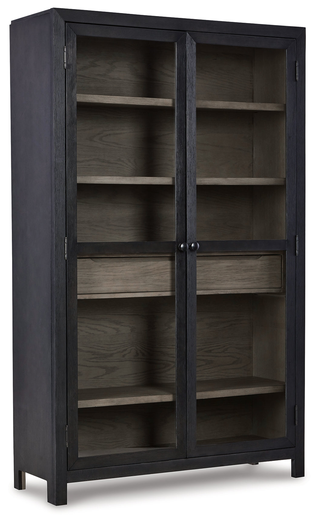Lenston Tall Black Glass Accent Cabinet with Drawer