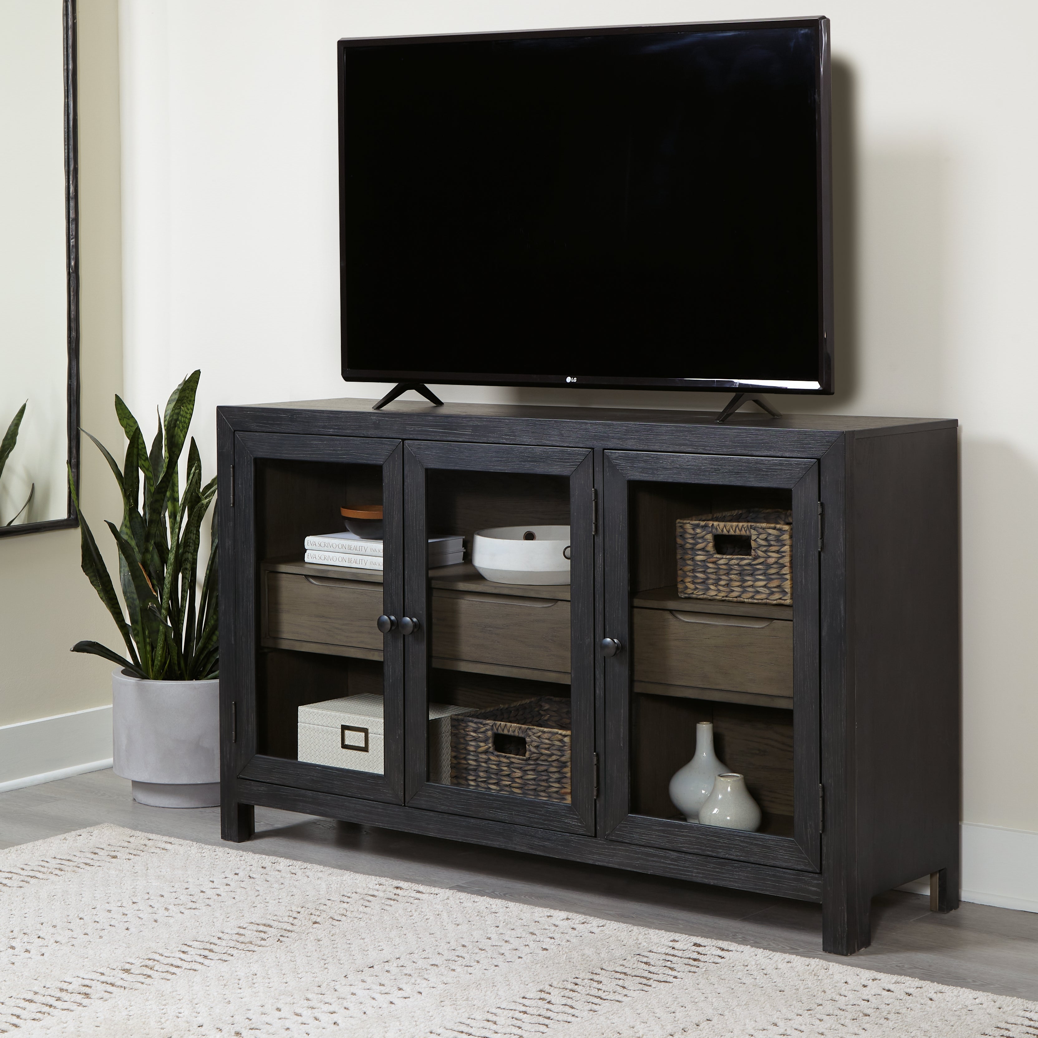 Lenston Black Accent Cabinet with Glass Doors