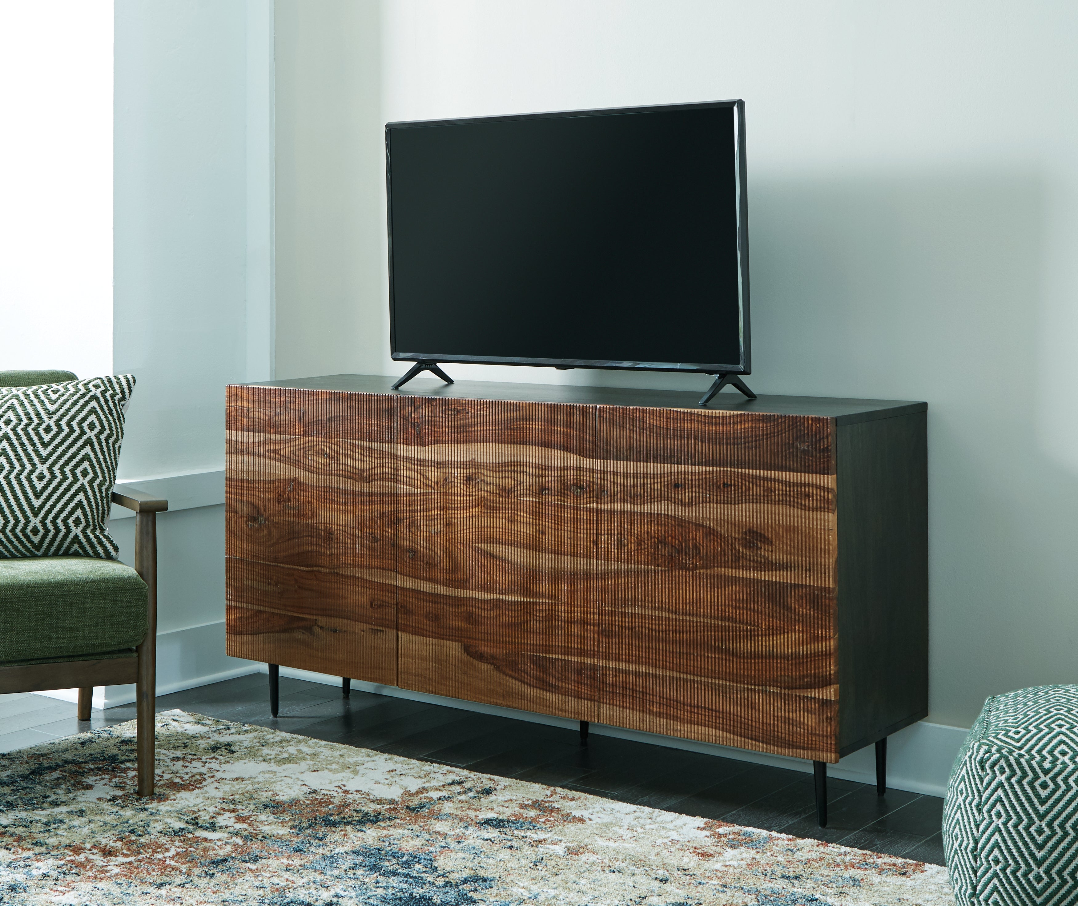 Darrey Fluted Accent Cabinet in Natural & Deep Brown
