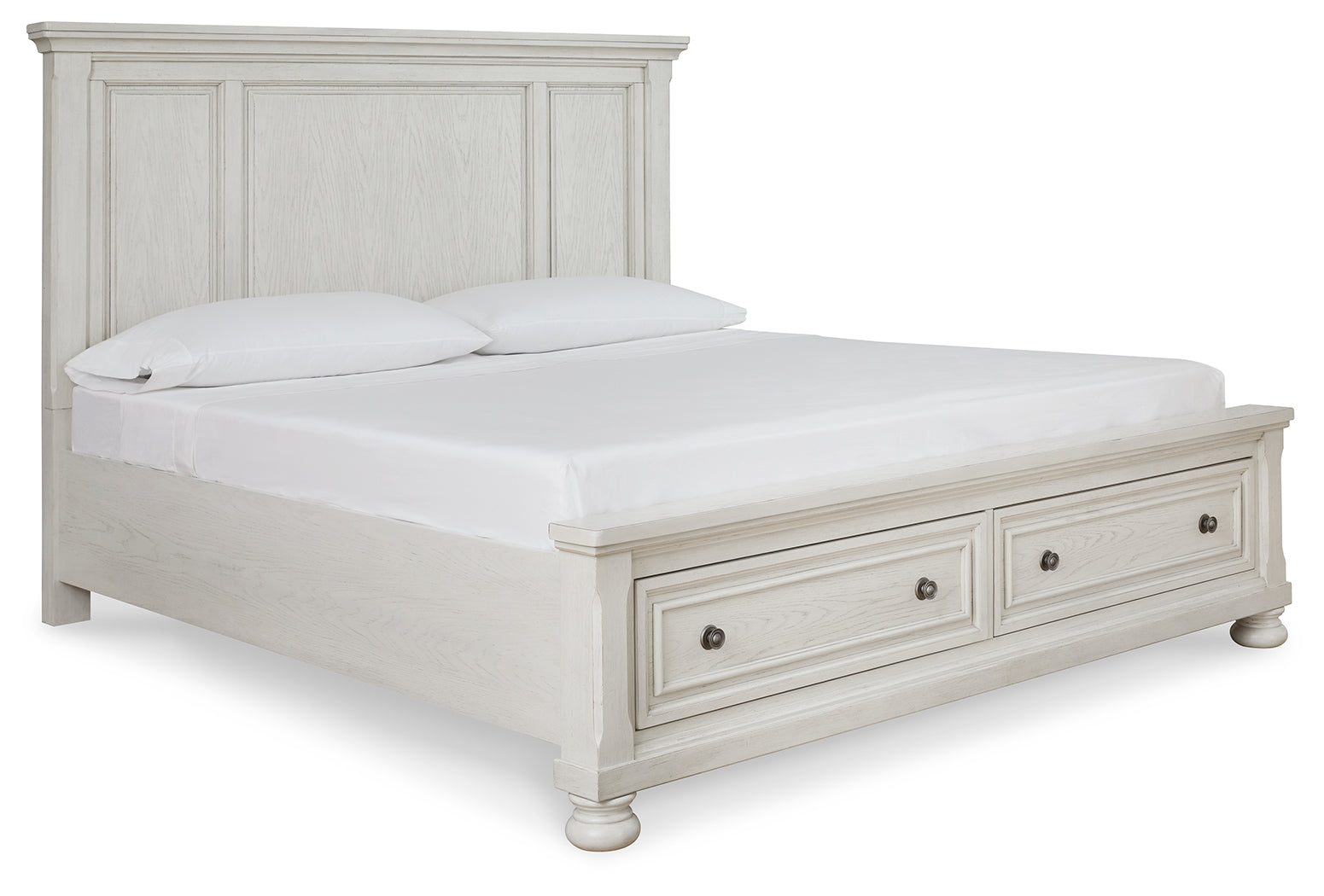 Robbinsdale King Panel Storage Bed – Antique White Finish