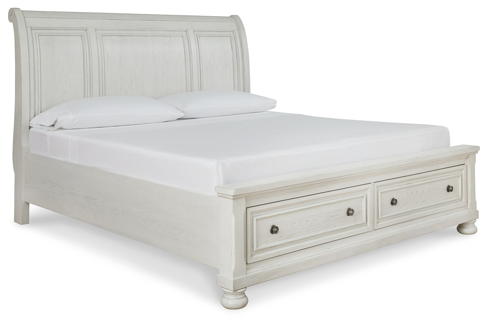 Robbinsdale King Sleigh Bed with Storage – Antique White Finish