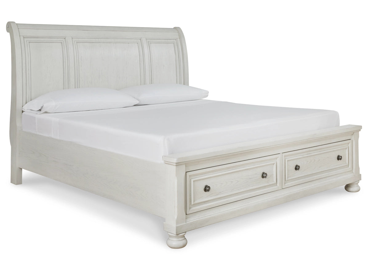 Robbinsdale Queen Sleigh Bed with Storage Drawers – Antique White
