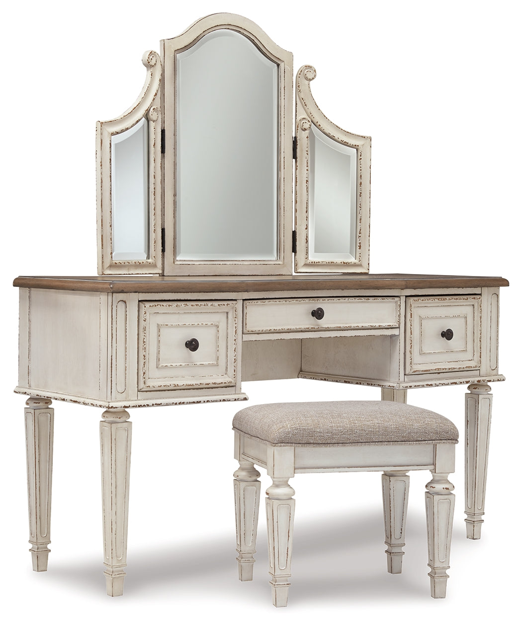 Realyn 3-Piece Dressing Table – Two-Tone with Mirror and Stool