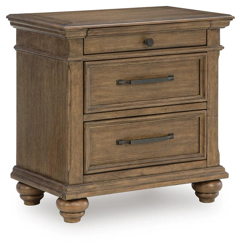 Waynely Three Drawer Bedside Table - Medium Brown