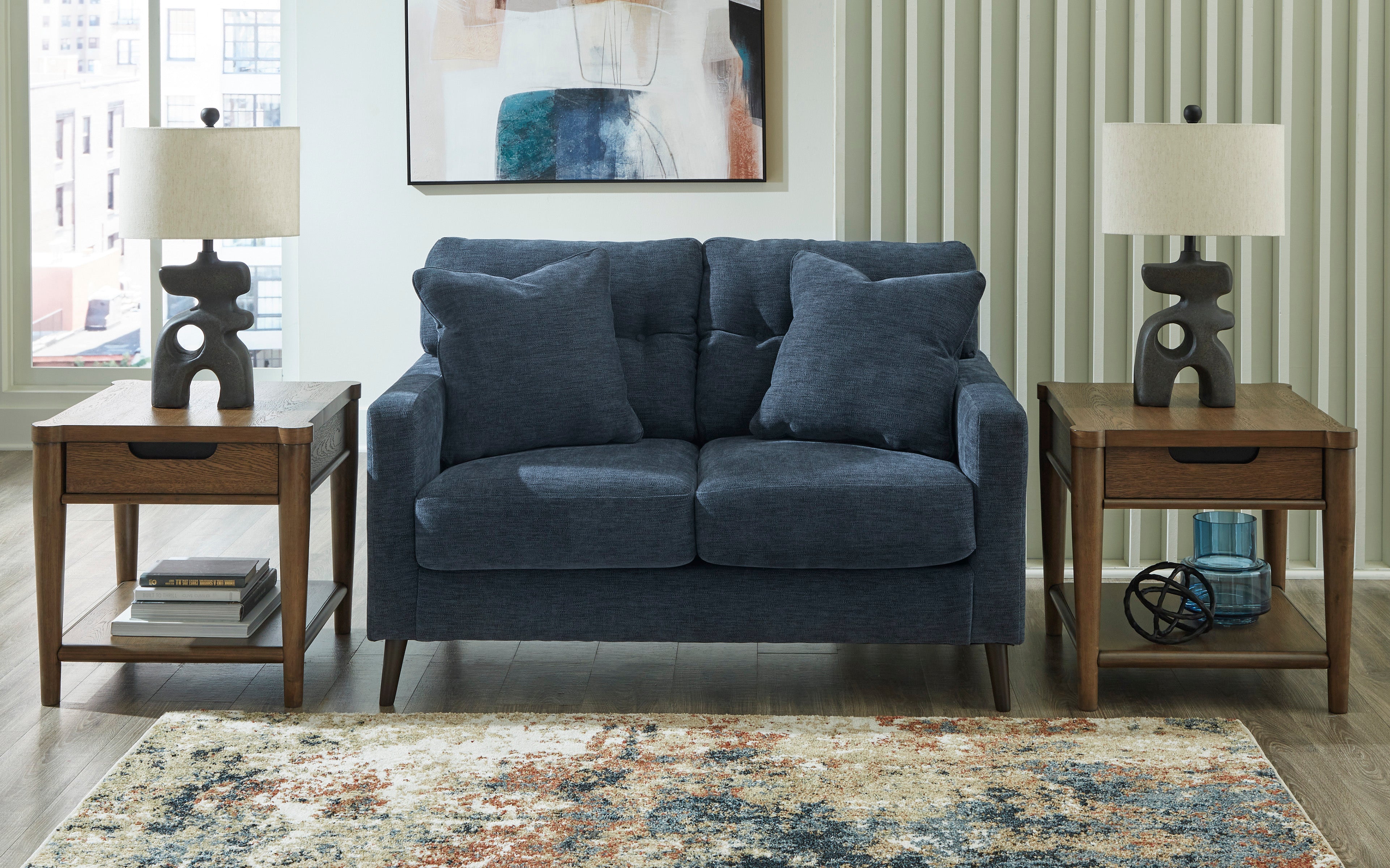 Bixler 2 Seaters Sofa Navy Fabric