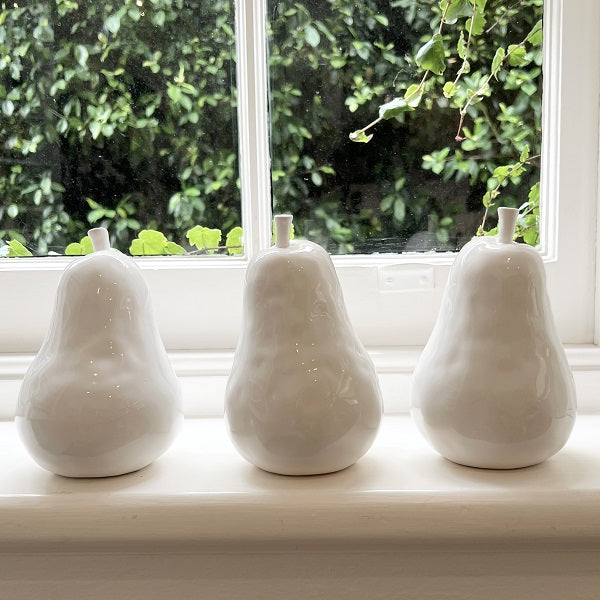 White Ceramic Decorative Pear – Large 17cm