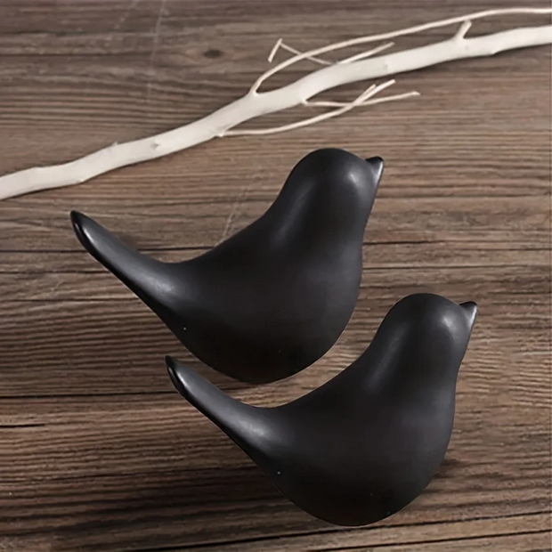 Charming Couple Birds Resin Figurine - Black
