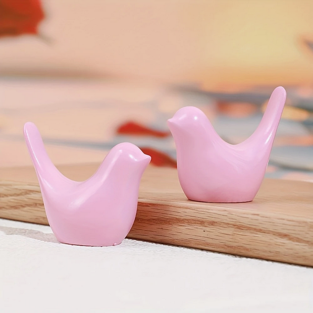 Classic Pink Resin Bird Couple Figurines