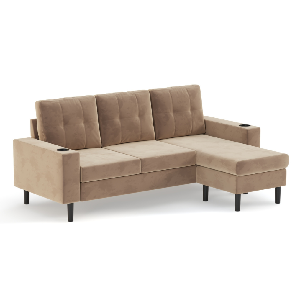 Cosy Cove 3 Seater Sofa with Reversible Chaise – Khaki Brown