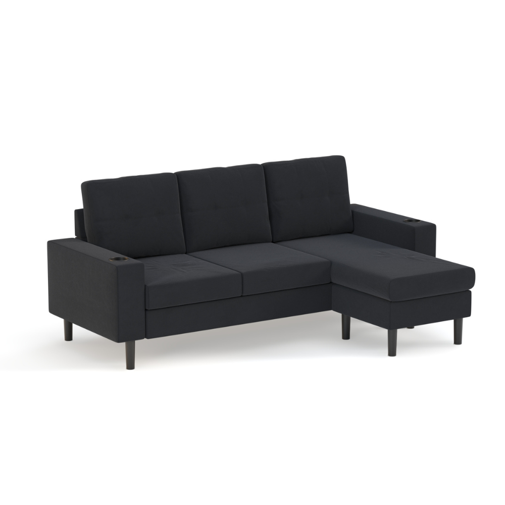 Cosy Cove 3 Seater Sofa with Reversible Chaise – Midnight Black