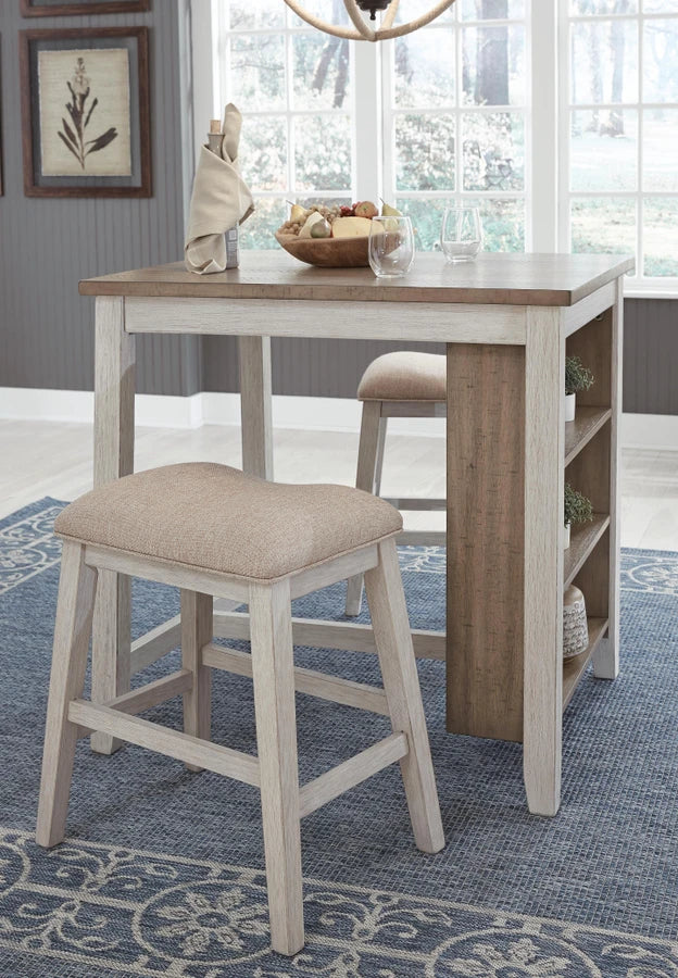 Skempton Counter Height Dining Table & Bar Chairs Set (3-Piece) – White / Light Brown