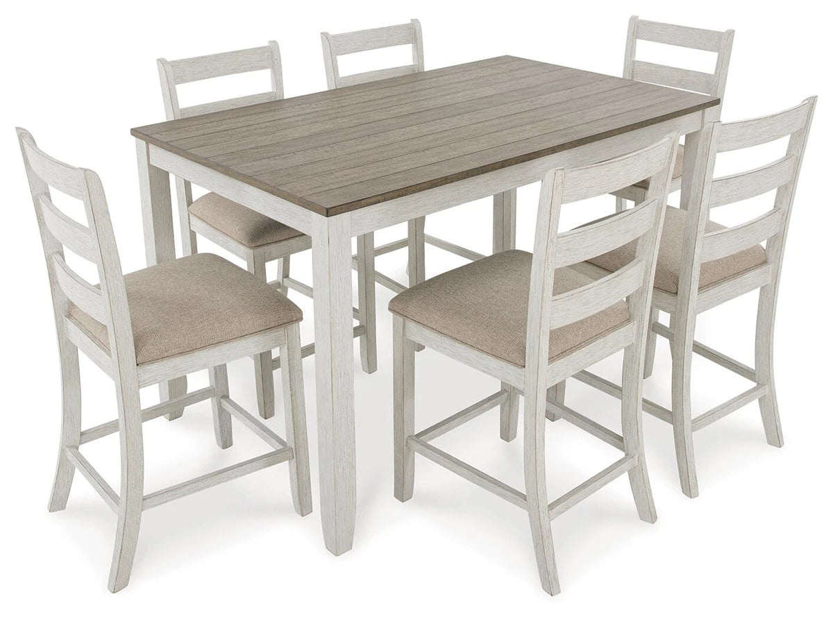 Skempton Counter Height Dining Set with Bar Chairs (7-Piece) – White / Light Brown