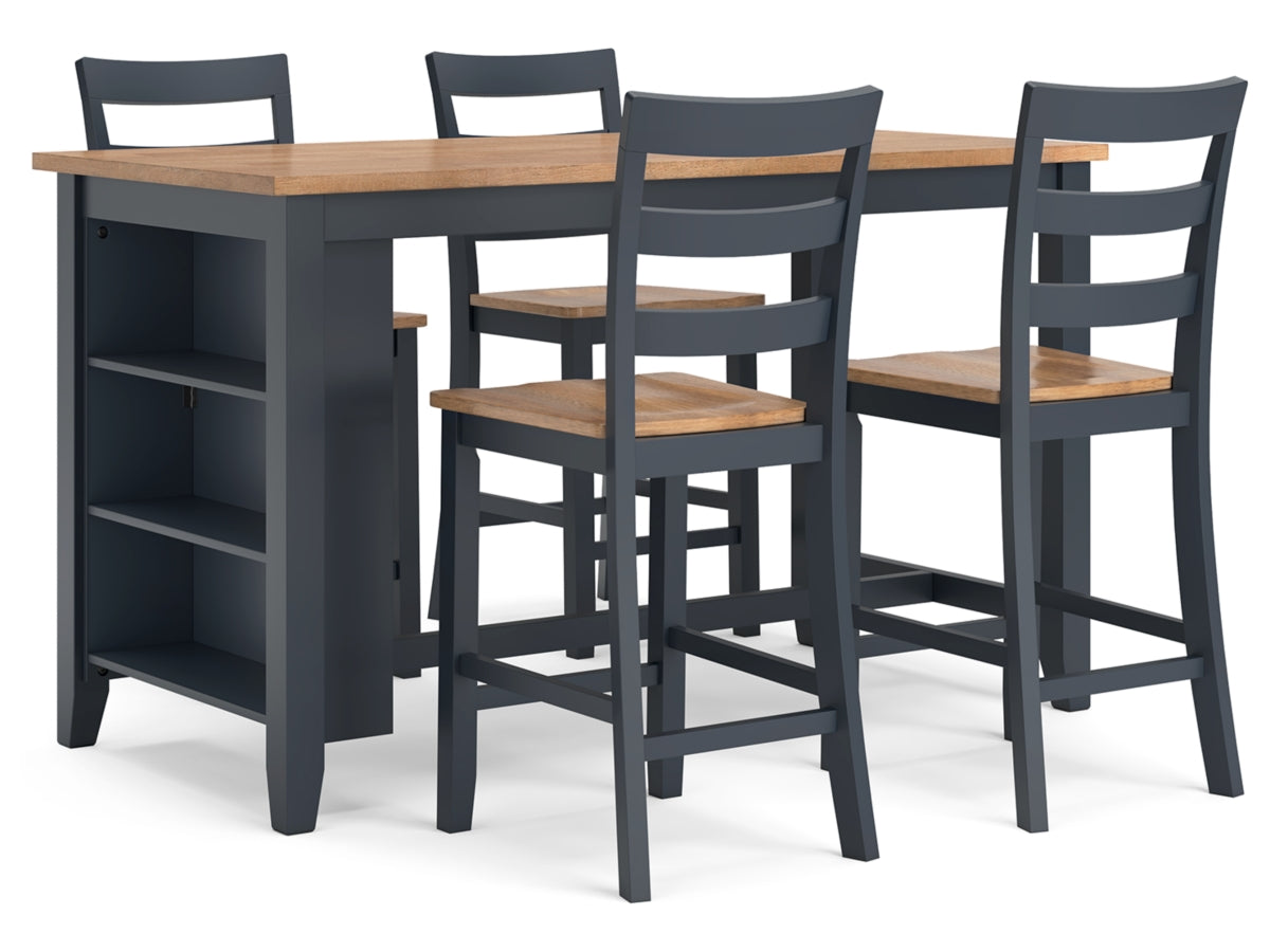 Gesthaven 5-Piece Counter Height Bar Dining Set with Storage – Blue/Natural
