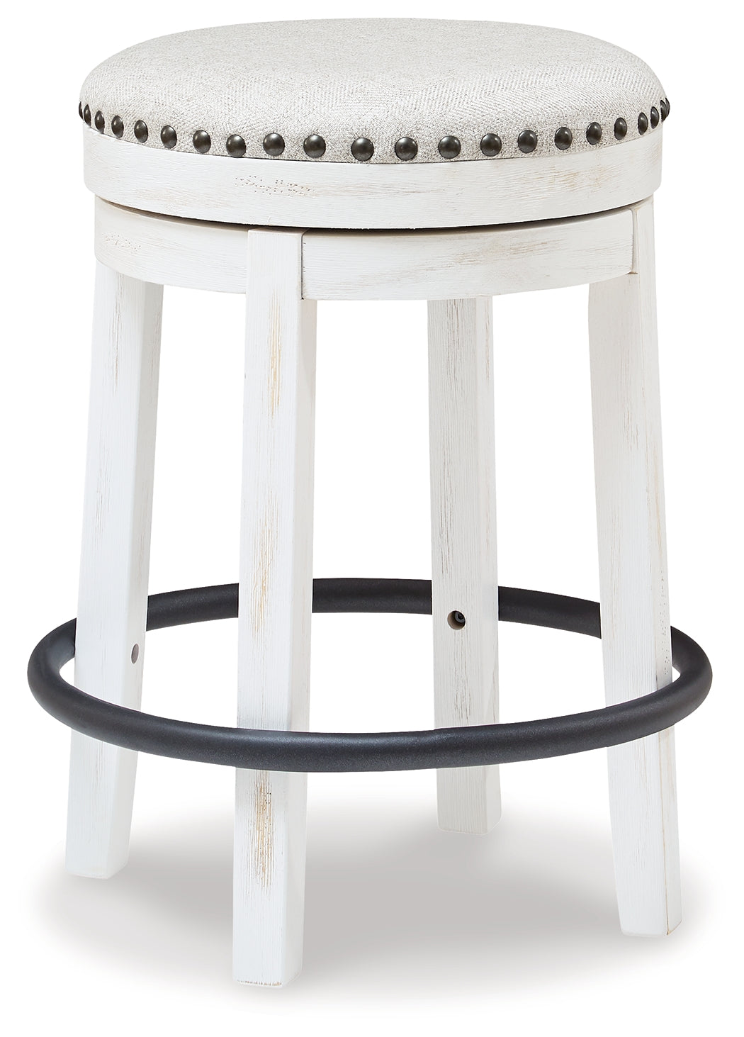 Valebeck Upholstered Swivel Counter Stool with Footrest – White/Black