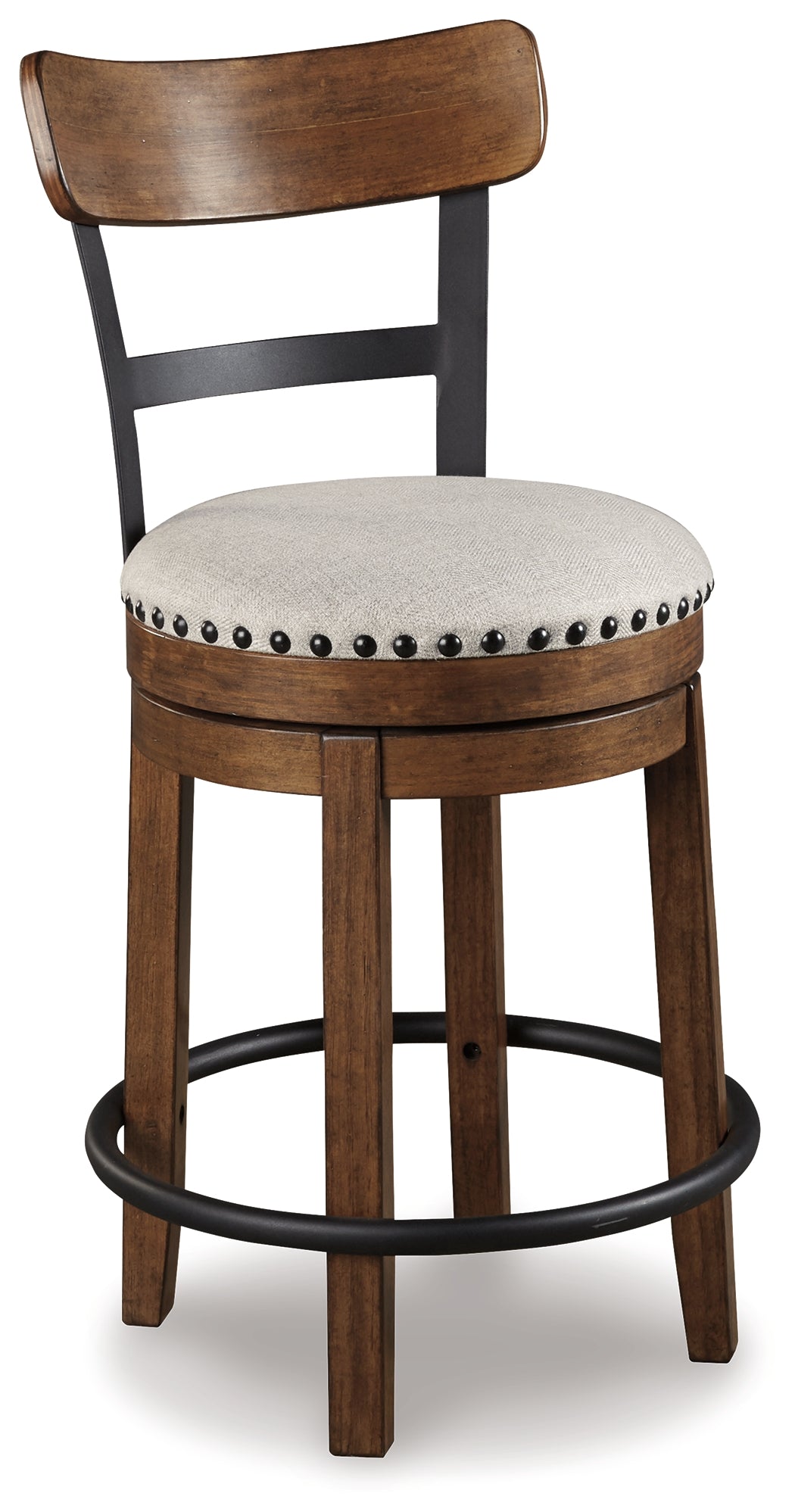 Valebeck Upholstered Swivel Counter Stool with Back – Brown