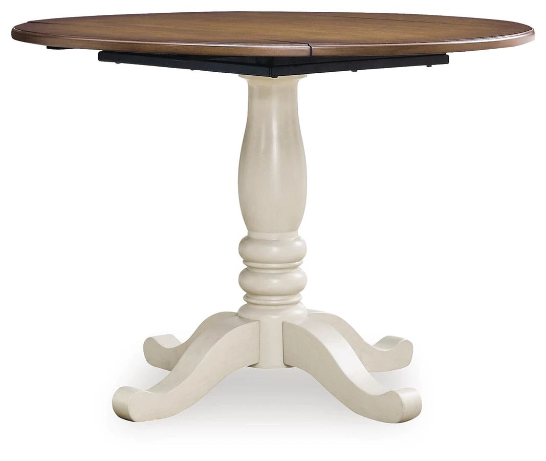 Mellintine Drop Leaf Dining Table - Antique White/Brown