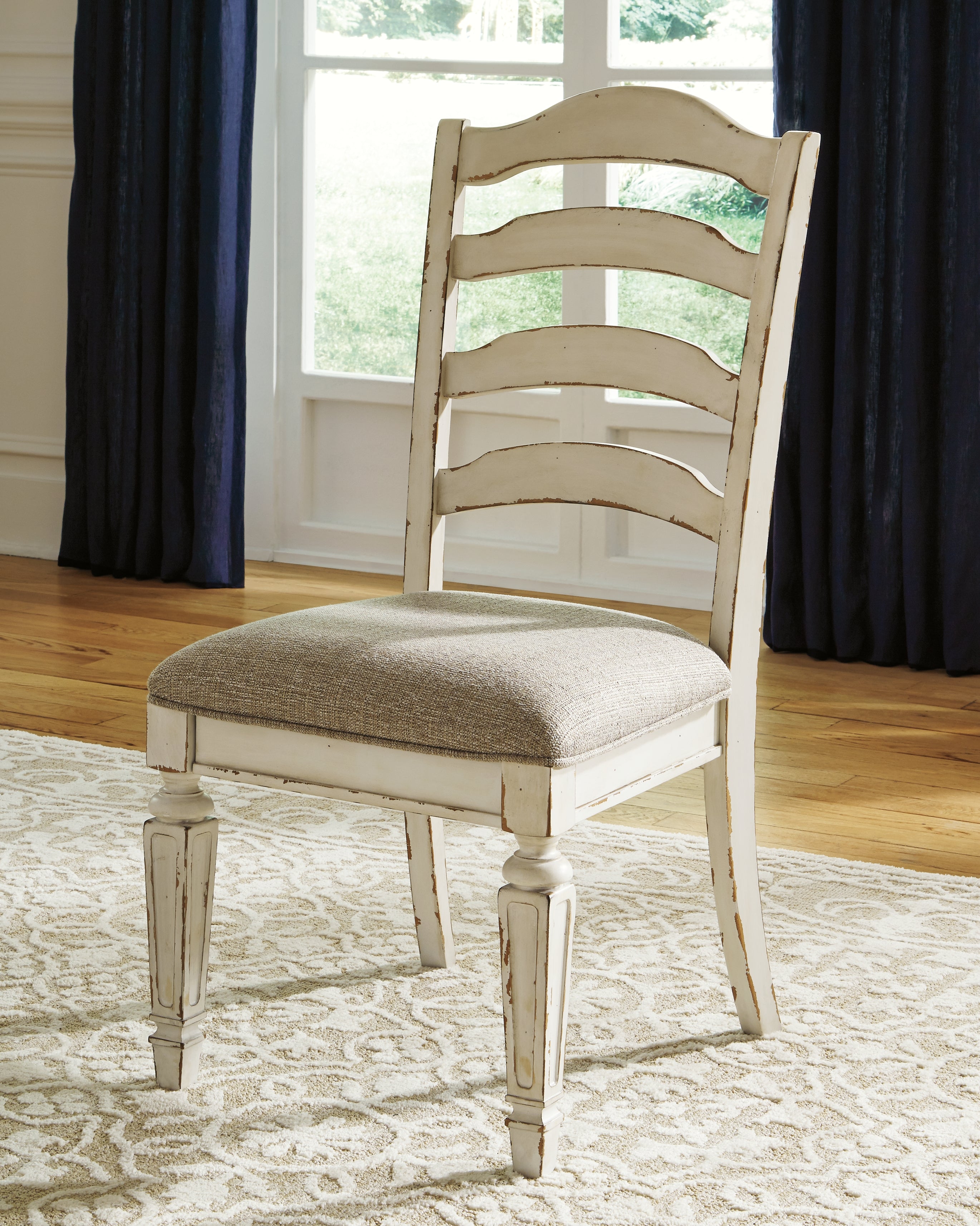Realyn Upholstered Dining Chair – Chipped White Ladderback