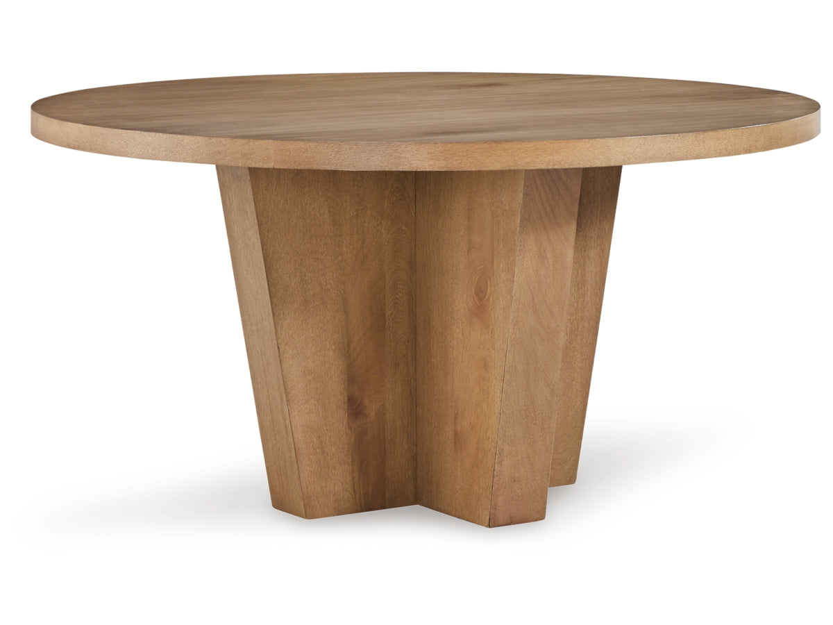 Kristiland Round Dining Table in Light Brown Timber Finish