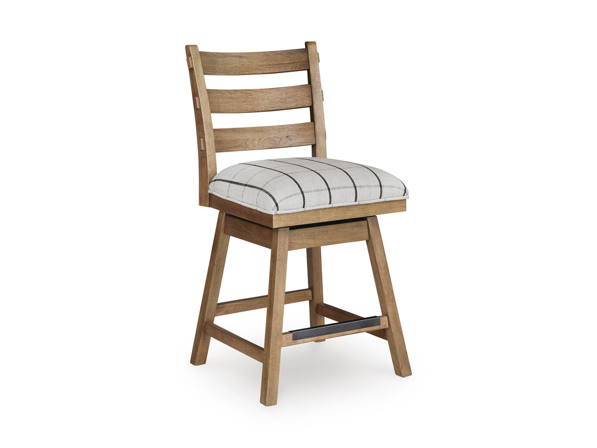 Ridgester Upholstered Swivel Bar Stool - Light Brown