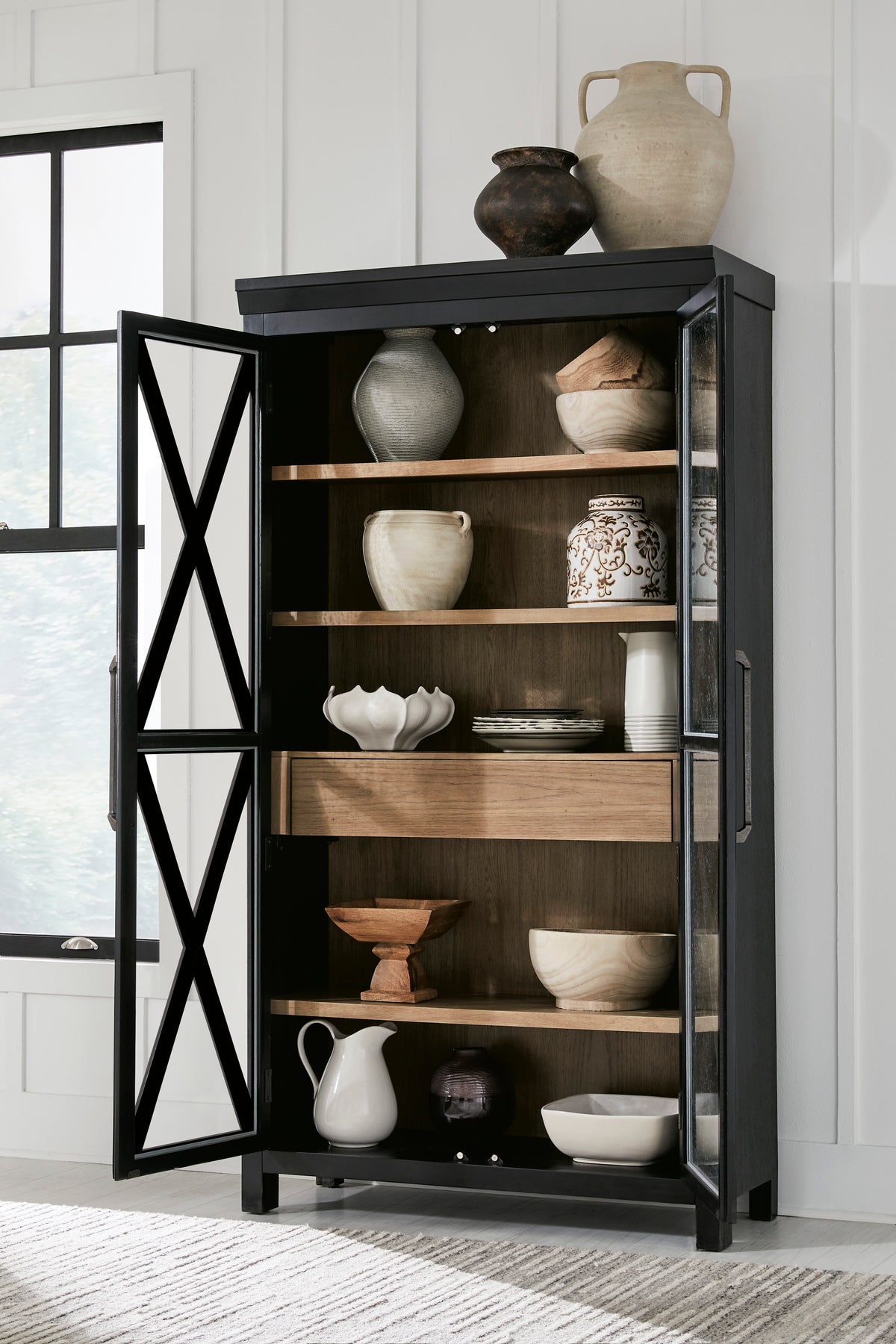 Ridgester Display Cabinet - Light Brown/Black