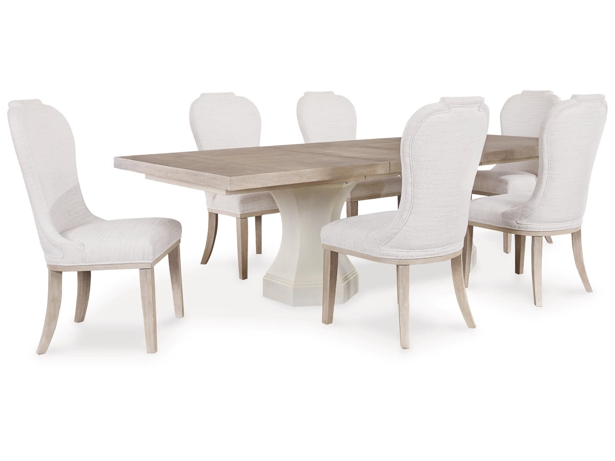 Jorlaina Extension Dining Set (Table + 6 Chairs) – Light Greyish Brown
