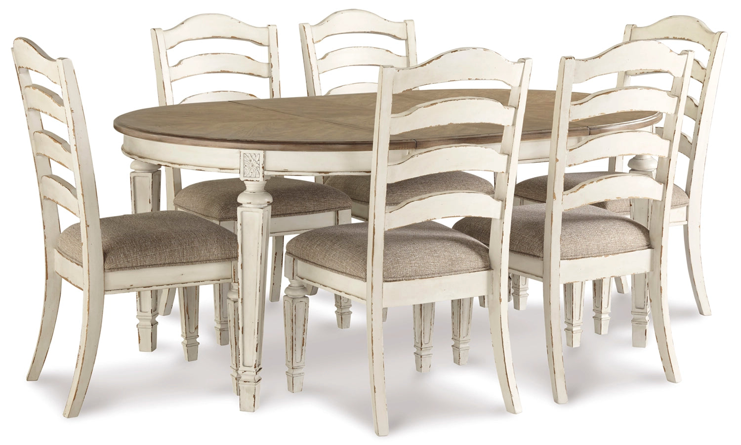 Realyn 7-Piece Oval Dining Set – Two-Tone with Slat Back Chairs