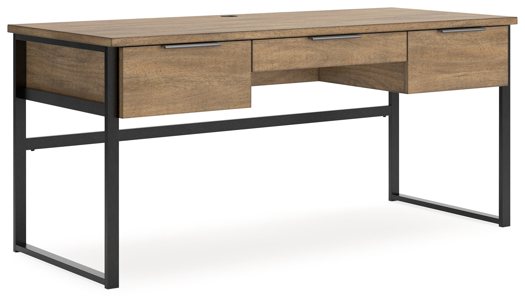 Montia Home Office Desk with Drawers – Light Brown & Gunmetal