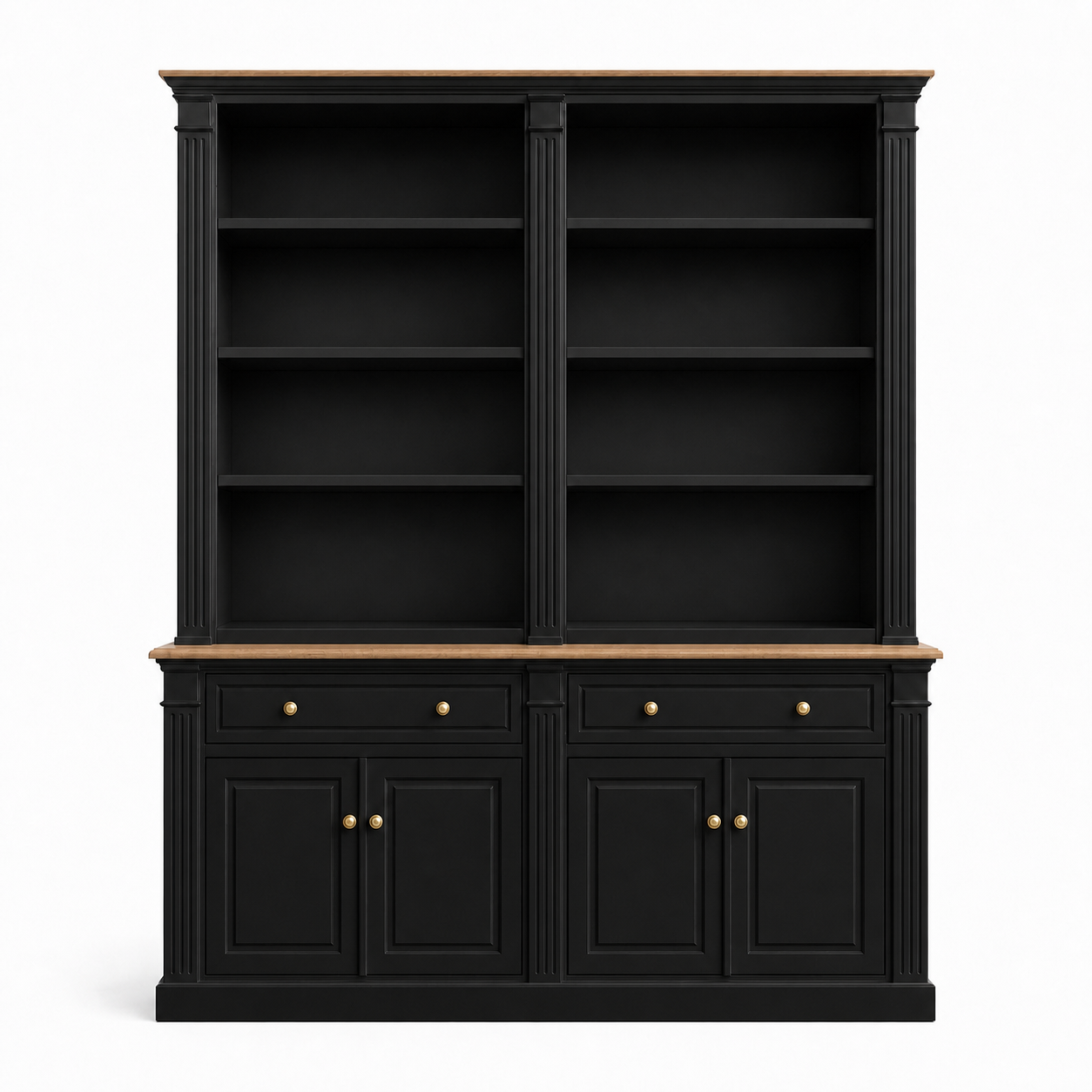 Hampton Deluxe Two Tone Library Bookcase – Black & Natural – 200cm