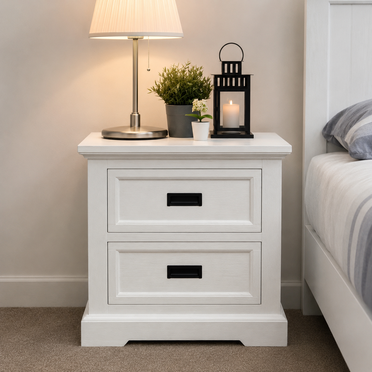 Hampton Coastal Bedside Table - White