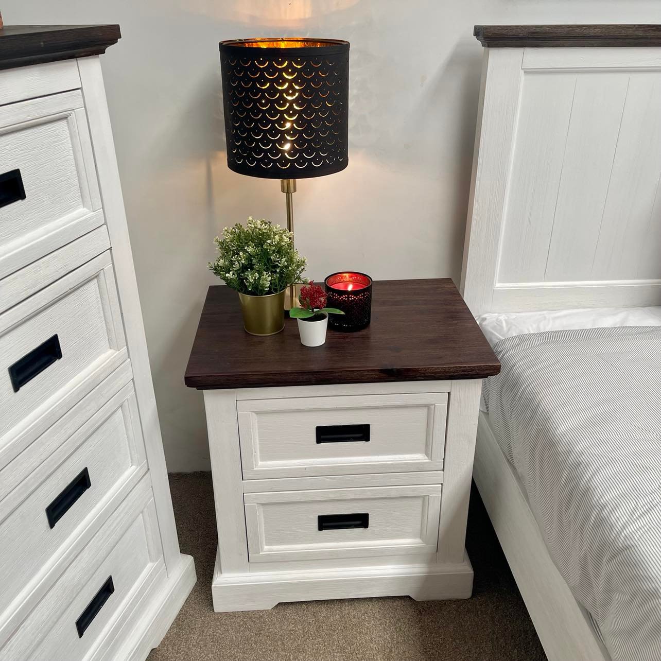 Hampton Coastal Two-Tone Bedside - White & Walnut