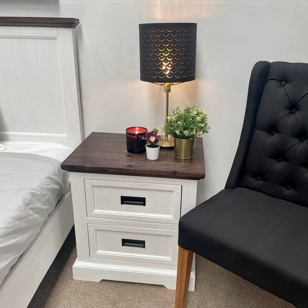 Hampton Coastal Two-Tone Bedside - White & Walnut