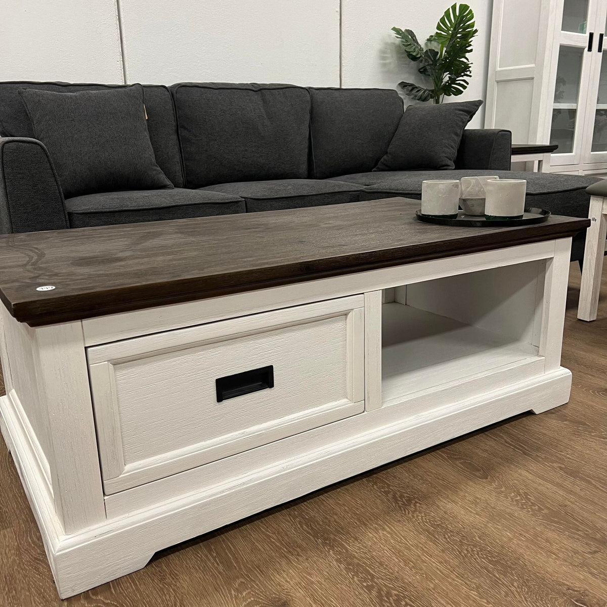 Hampton Coastal Two-Tone Coffee Table - White & Walnut