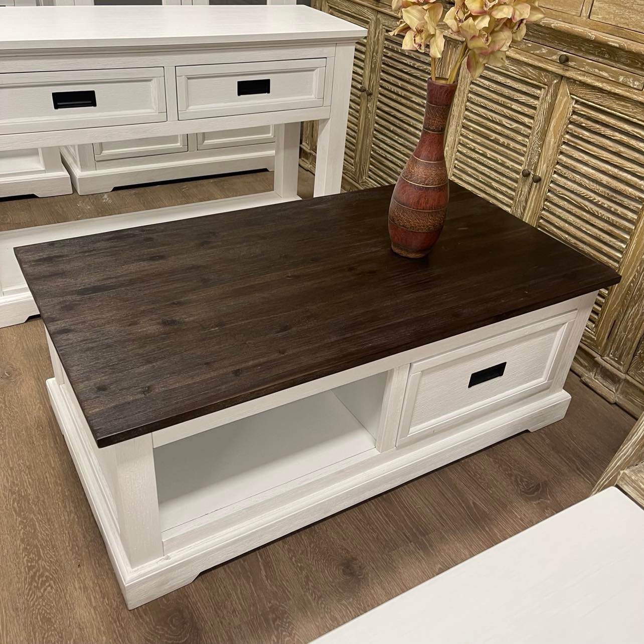 Hampton Coastal Two-Tone Coffee Table - White & Walnut