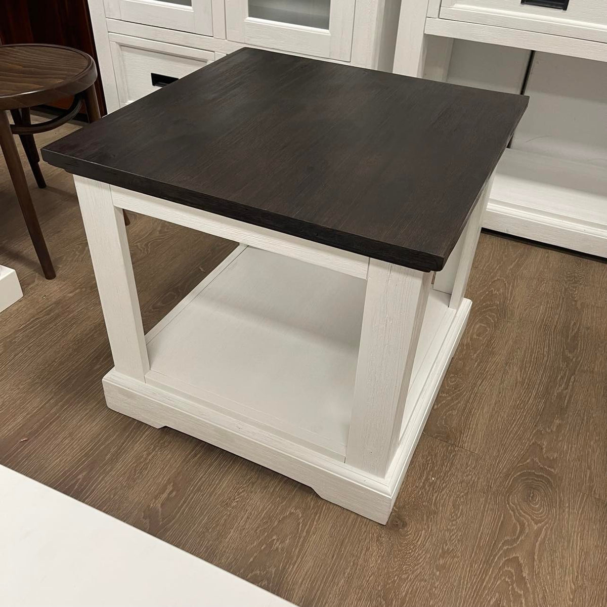 Hampton Coastal Two-Tone Lamp Table - White & Walnut