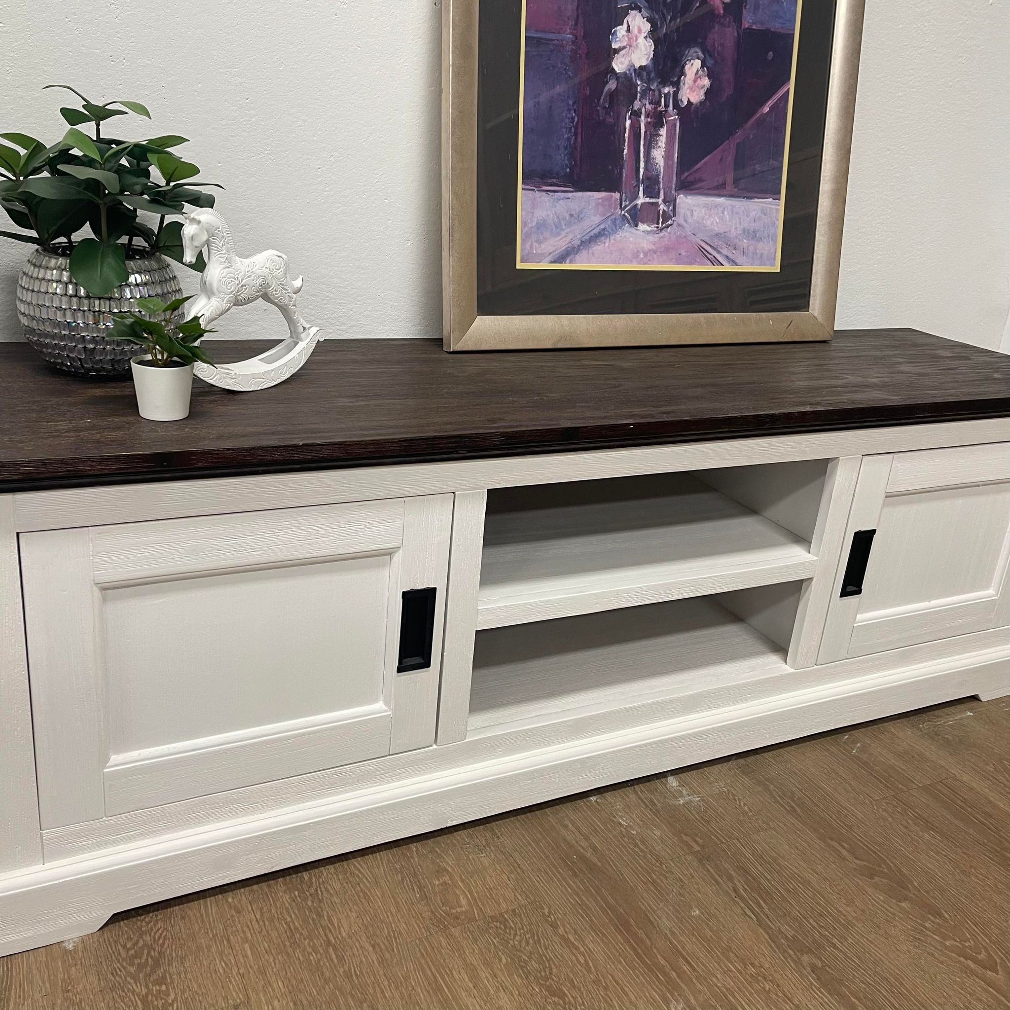 Hampton Coastal Two-Tone TV Unit 1700mm - White & Walnut